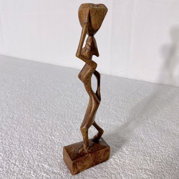Vintage Brown Wooden Sculpture African Folk Art - Picture 9 of 13